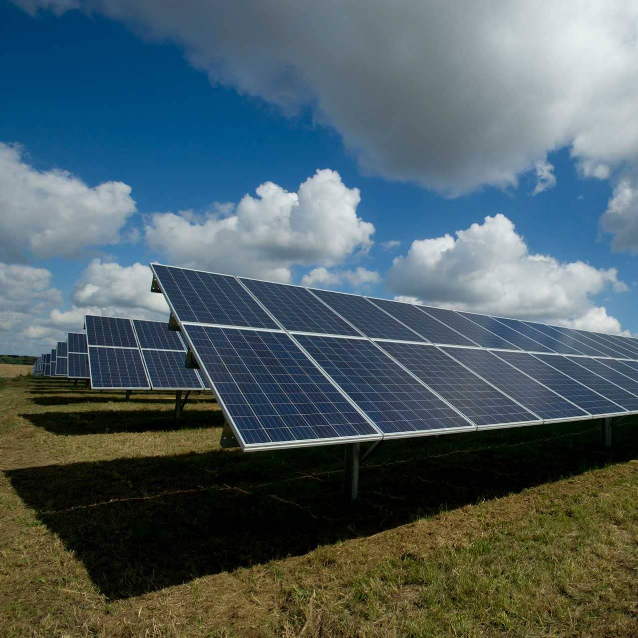 Perspectiva placas solares sobre terreno exterior